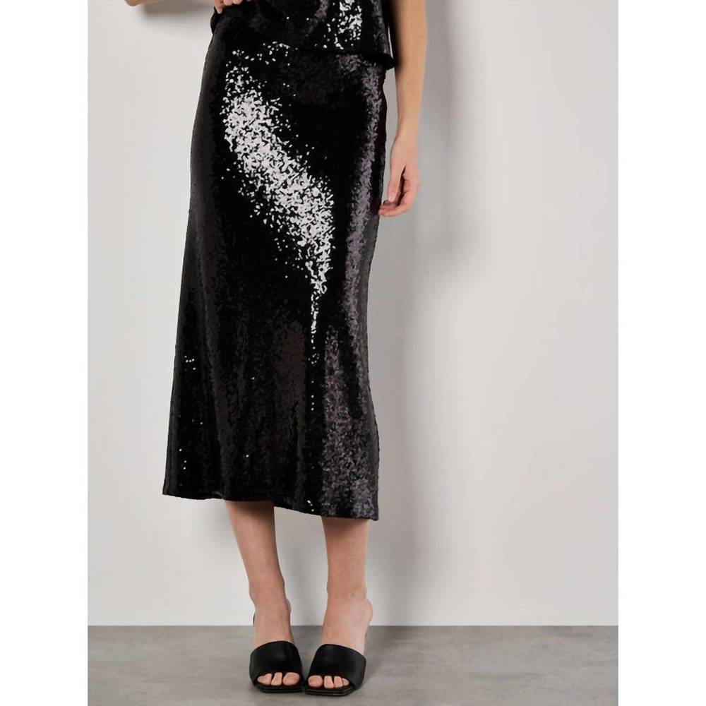 NEW APRICOT sequin bias cut midi skirt in black